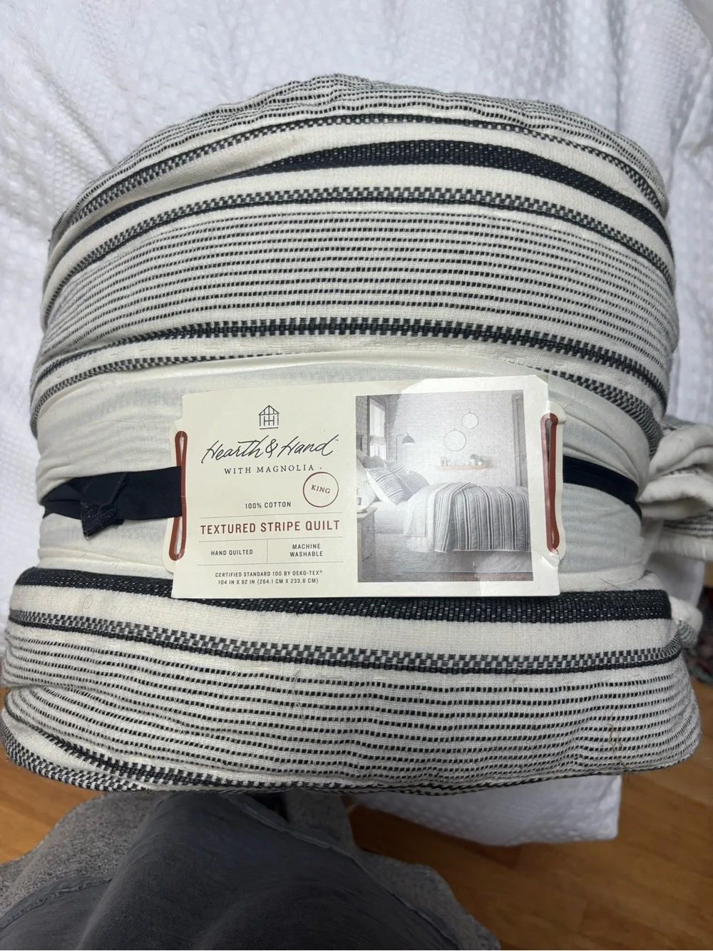 Hearth & Hand Textured Stripe Quilt - White & Black - King Size